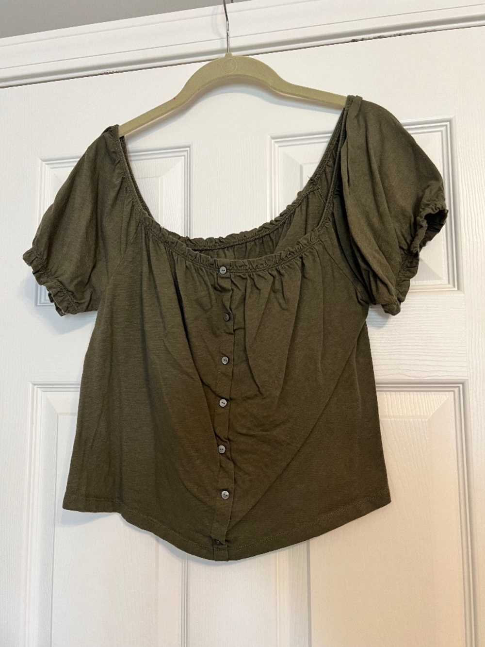 American Eagle Green Crop Peasant Top Button Front Size Small NWT